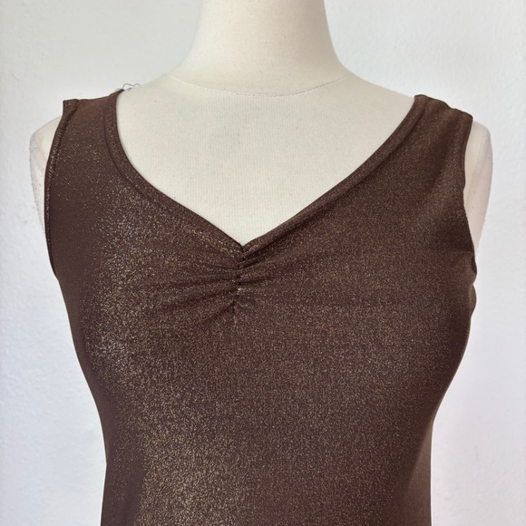 Vintage 90s Brown Metallic V-Neck Fitted Tank Top - Picture 3 of 8